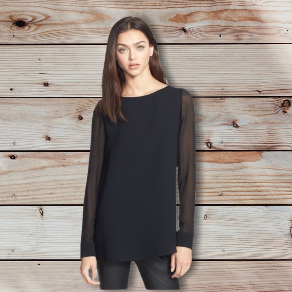 Theory Toska navy silk tunic blouse w bateau neck